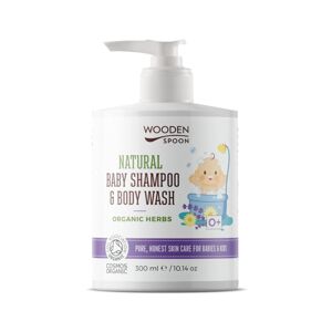 Wooden Spoon Dětský sprchový gel a šampon na vlasy 2v1 s bylinkami BIO (300 ml) - přírodní péče pro miminka od narození